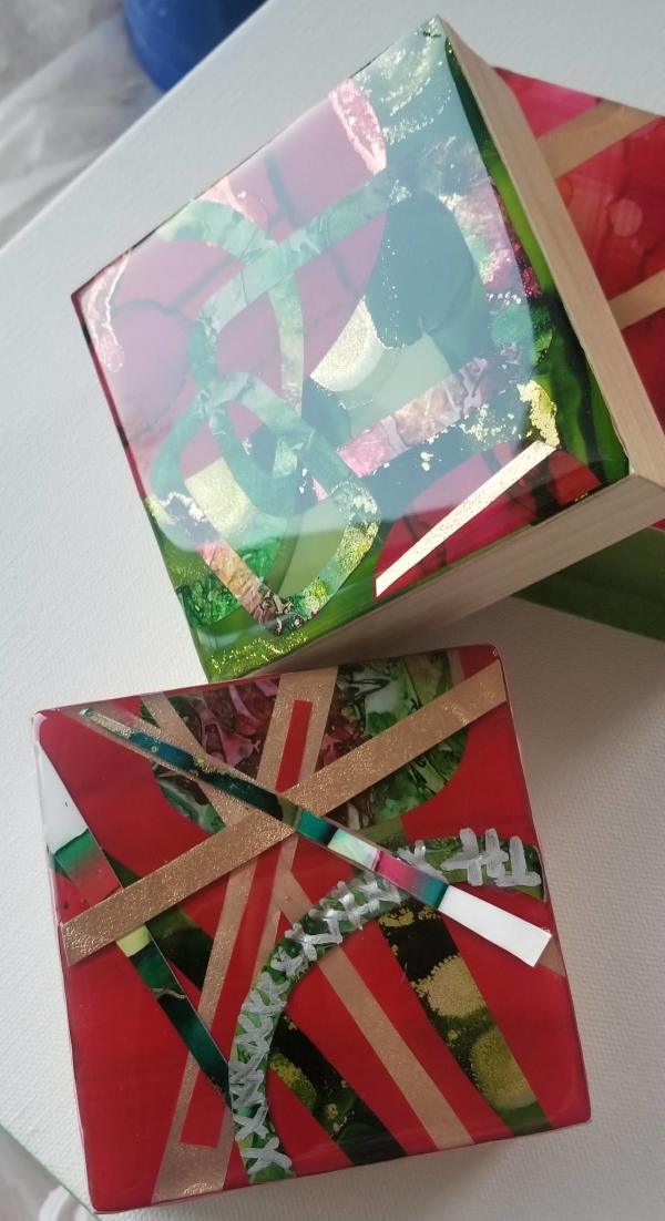 ABSTRACT MINI 4x4 SHELF, WALL MODERN ART (Christmas vsn) by Tana Hensley