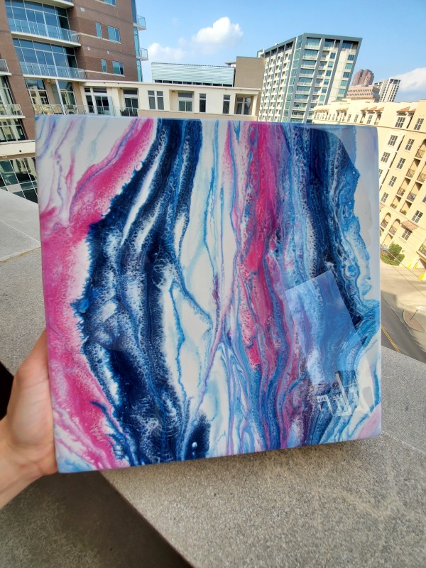 Abstract Resin Art in Blues & Magenta on Wood Panel by Tana Hensley