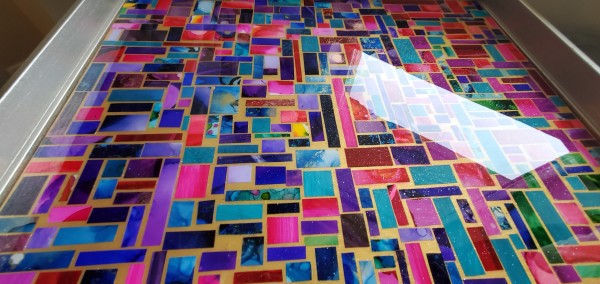Mosaic Collage, Multi-Color on Gold Hardboard w Resin Mixed w White Glitter Dust for Sparkles, 16x20 inches by Tana Hensley