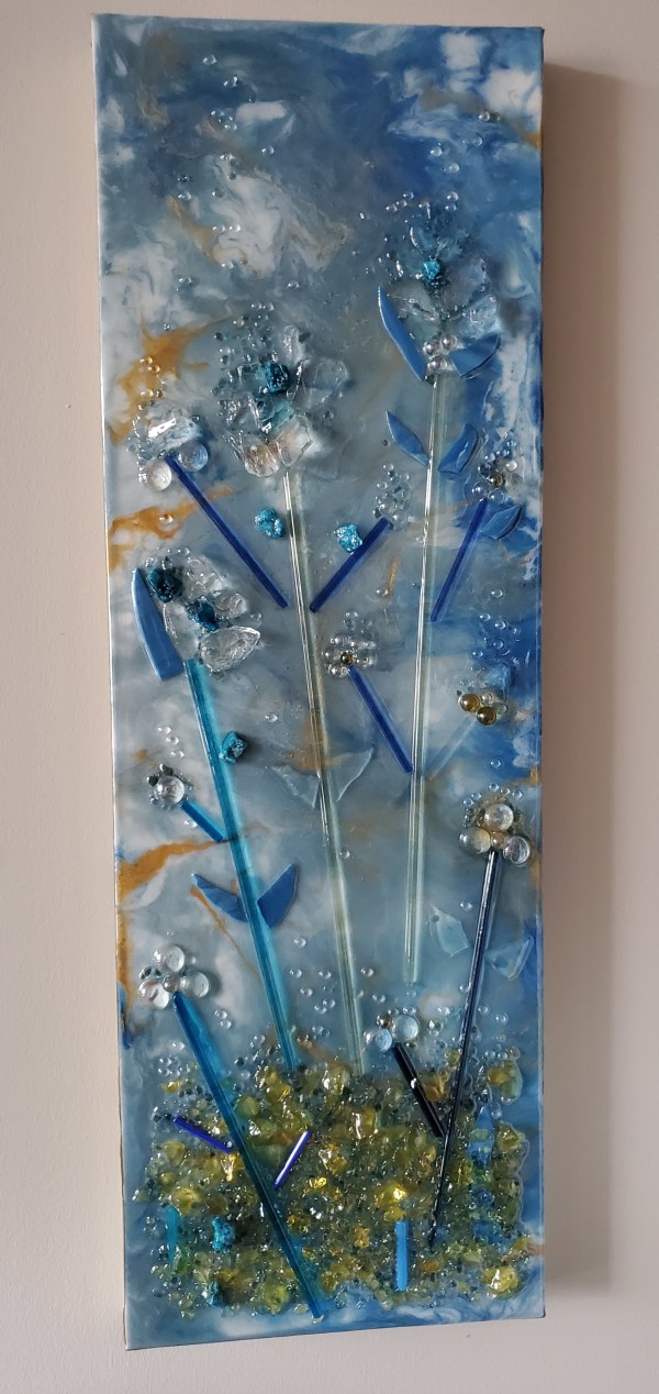 Resin Art + Glass Flowers on Gallery Cradled Heavy Cotton Canvas by Tana Hensley