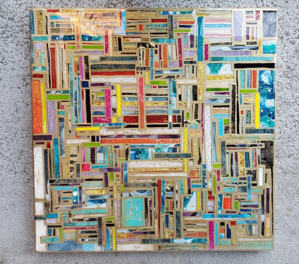 6 Layer Mosaic + Resin Textured Collage on Cradled Wood 24x24x1.5 inch by Tana Hensley