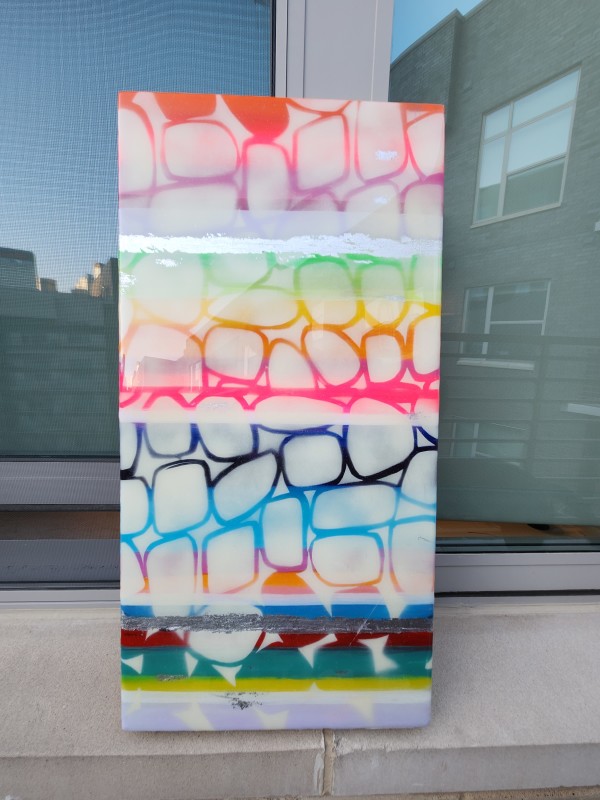 Abstract Rainbow Bold Colors Resin Artwork on Gallery Cradled Birch Wood Panel | Silver Leaf by Tana Hensley