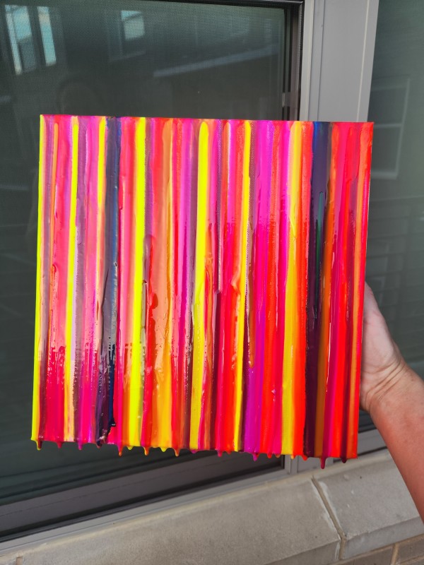 Abstract Resin Art In Linear Drips, Hot Pink, Neon Yellow, Mango, Lemon Luster, Violet by Tana Hensley