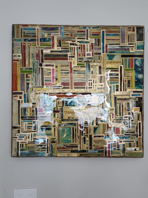 7 Layer Mosaic + Resin Textured Collage on Cradled Wood 24x24x1.5 inch by Tana Hensley