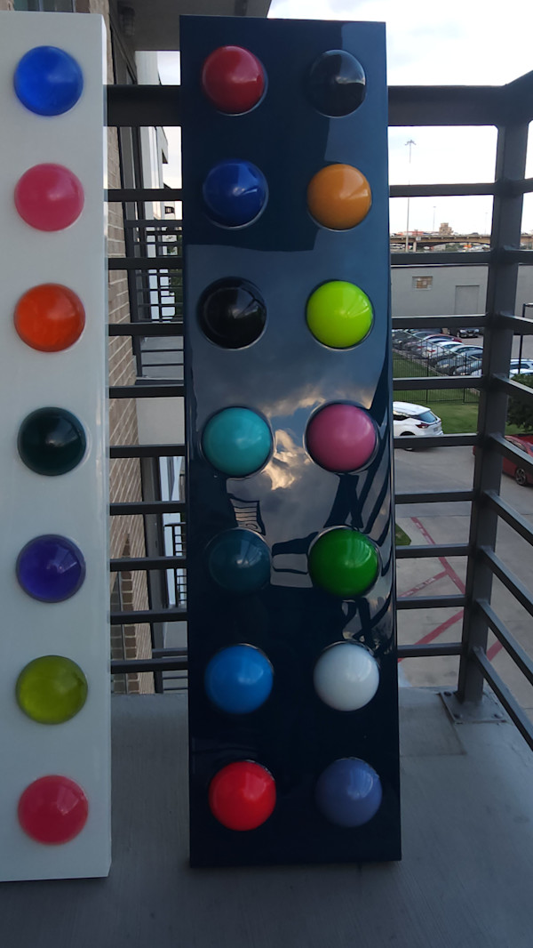 Resin Sphere Modern Art Original, Fun, Colorful on Navy Midnight Blue Pearl Background by Tana Hensley