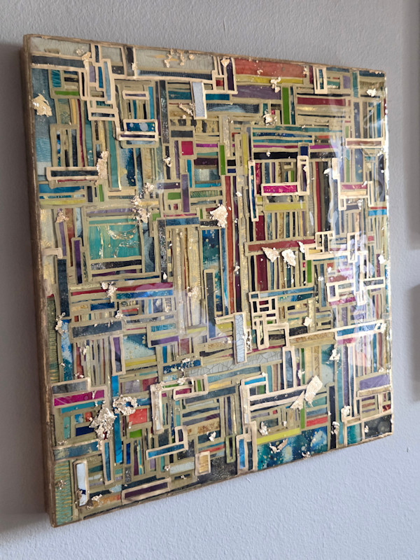 7 Layer Mosaic + Resin Textured Collage on Cradled Wood 24x24x1.5 inch by Tana Hensley