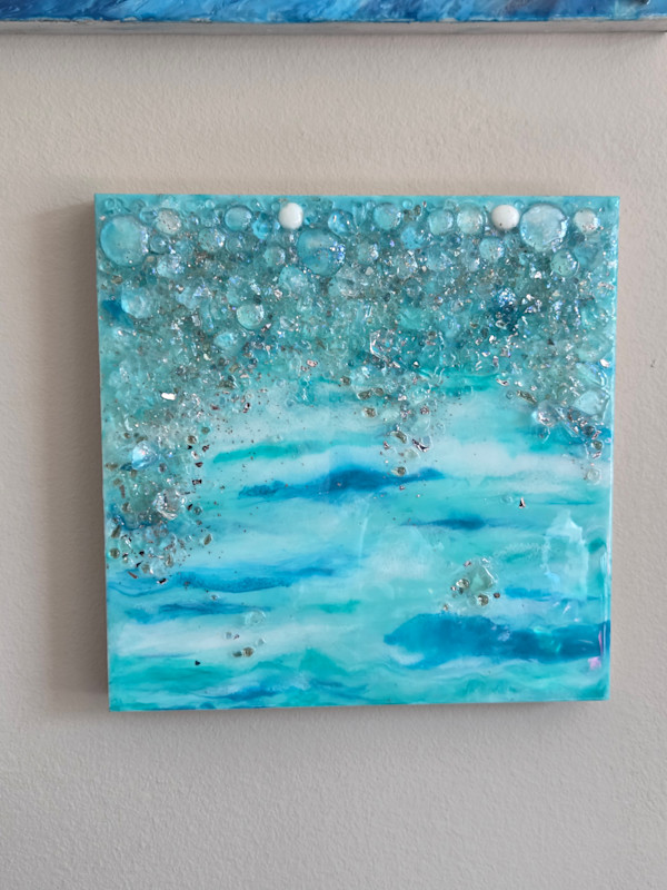 Abstract Ocean Theme w Glass, Crystals, & Sparkle Dust Resin Art by Tana Hensley