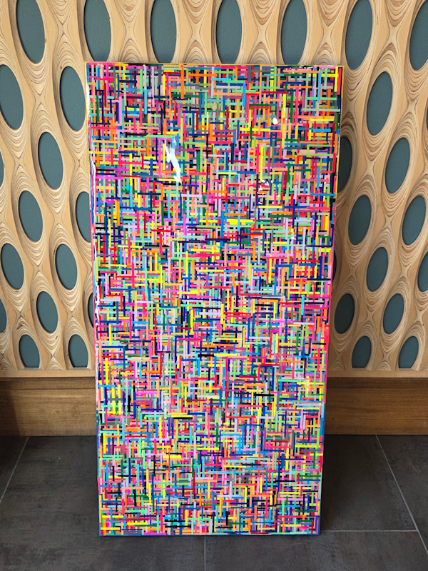 BRIGHT, BOLD, COLORFUL MOSAIC STYLE MULTILAYER  RESIN COLLAGE ON GALLERY CRADLED WOOD PANEL by Tana Hensley