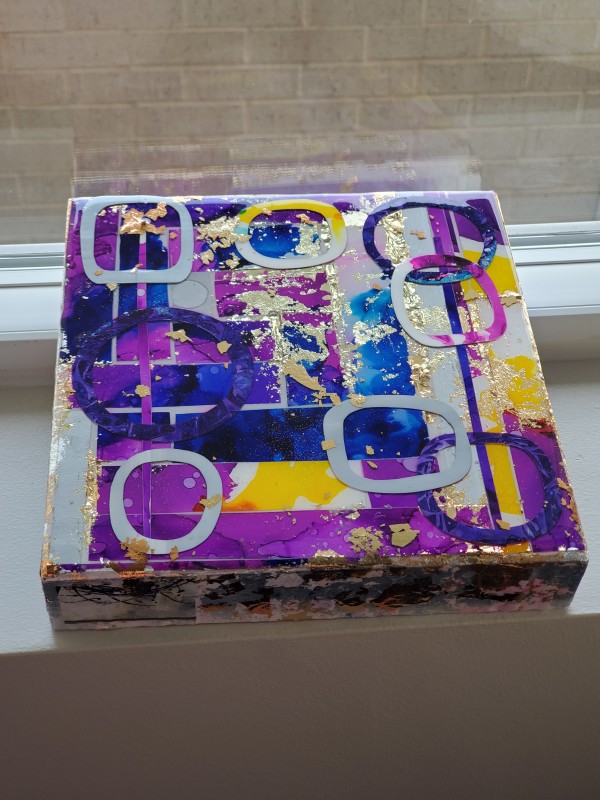 Abstract Collage Resin Art on Wood Panel in Layers of Resin by Tana Hensley