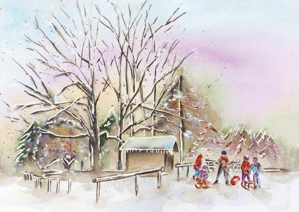 Snow and Sled by Silvia Busetto