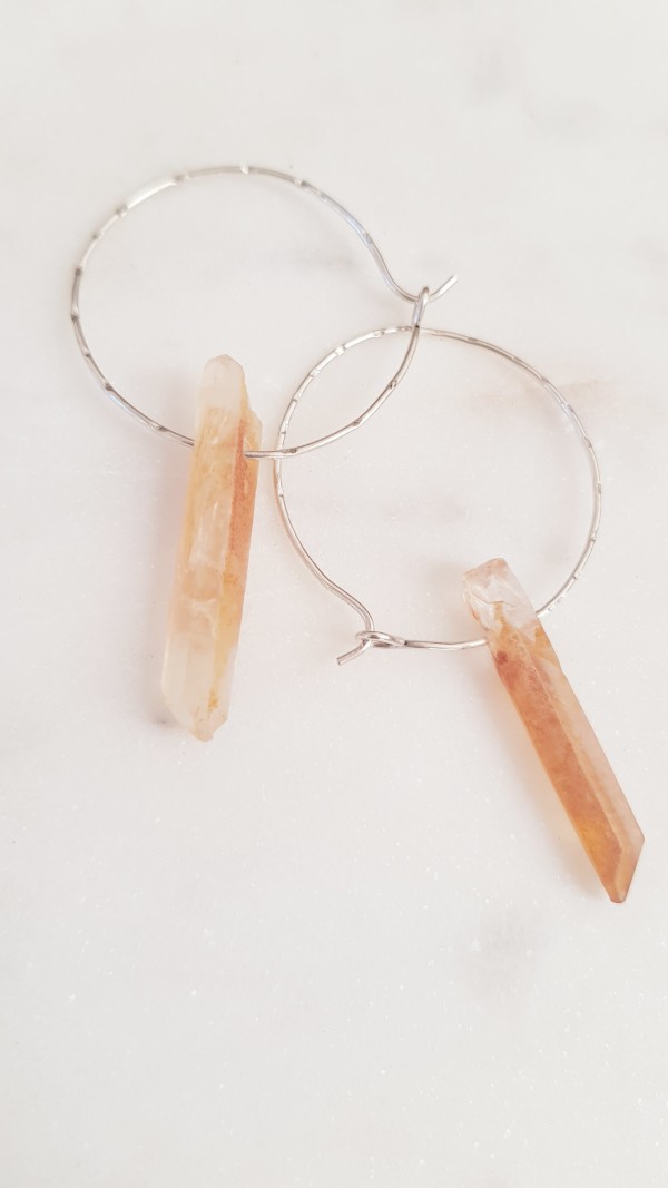 Large 'Marks & Lines' Hoops with Raw Golden Healer Quartz #1 by Naomi Eleftheriou