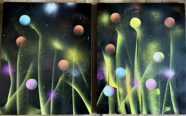 Chroma Blooms at Midnite - Diptych by Artist Valentina
