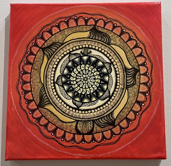 Mandala pale yellow to red by Madelin Miller