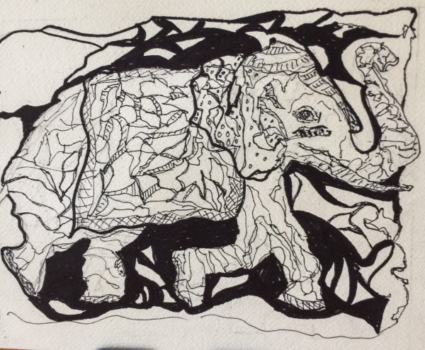 Parade Elephant (ink) by Bonnie Rogers