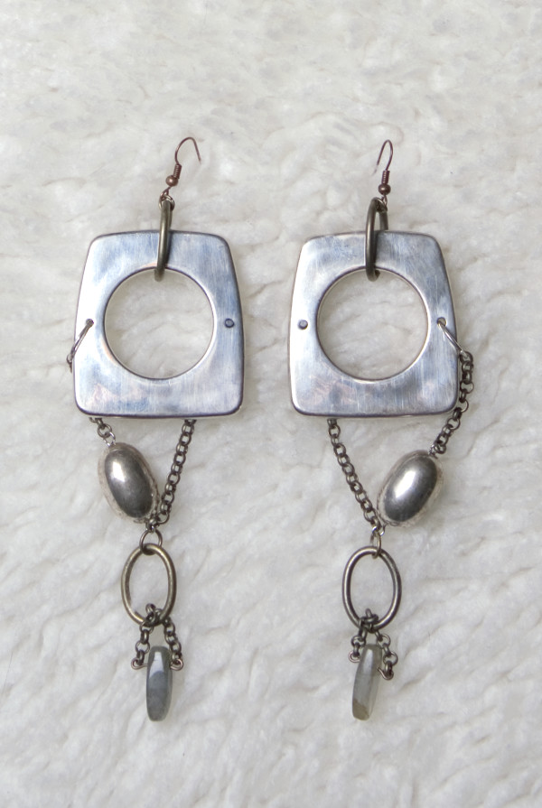 Earrings | Distressed metal with labradorite