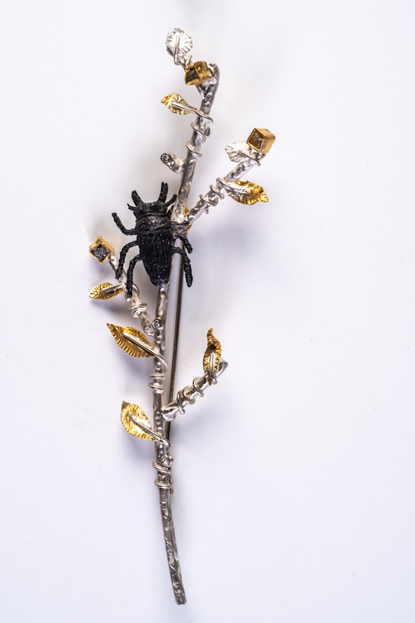Black Beetle with Raw Natural Diamonds by Sheridan Conrad