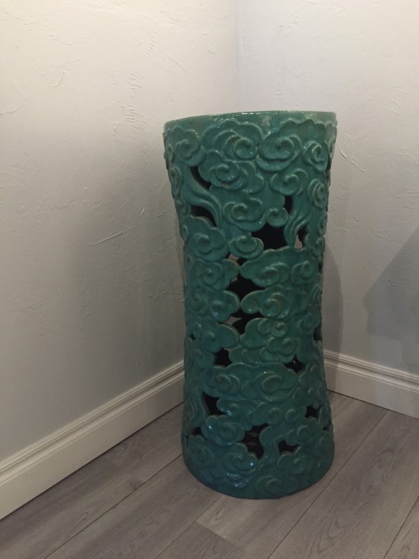 Exquisite Tall Antique Chinese Turquoise Ceramic Pillar by Unknown