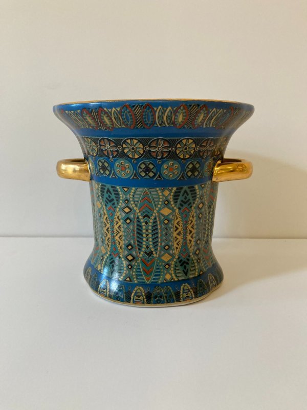 Multicolor Chinese Vase with Gold Handles
