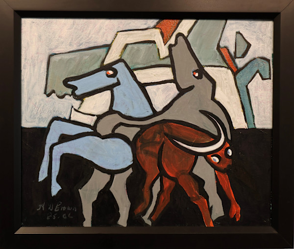Untitled Abstract Horses and Cow by David Crown