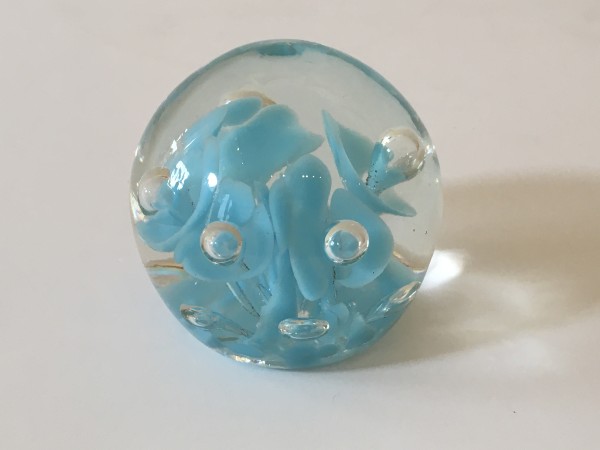 Vintage St. Clair Glass Paperweight with Blue Floral Designs