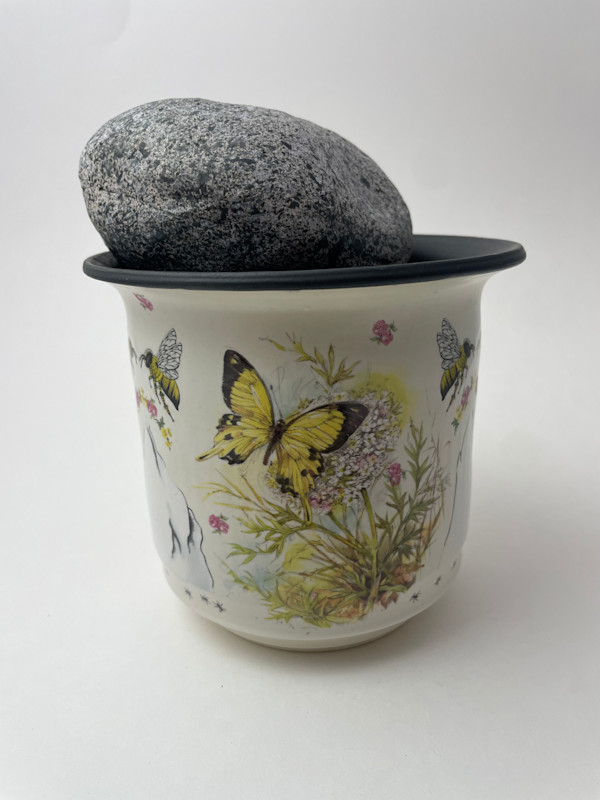 Rock on a Pot - Pollinators in a Meadow with Views of Duck Butt Peaks by Roger Runge