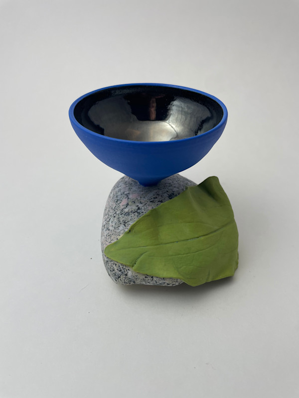 Pot on a Rock - Reflecting Bowl with Blue by Roger Runge