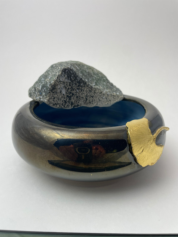 Pot on a Rock Ikebana Bowl - Contemplation of Fallen Leaves by Roger Runge