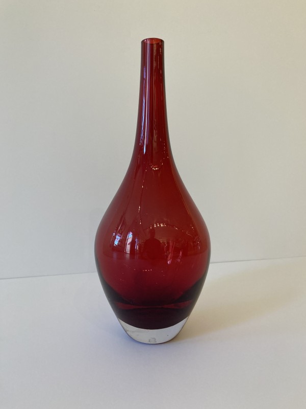 Thin Neck Red Glass Vase by Unknown
