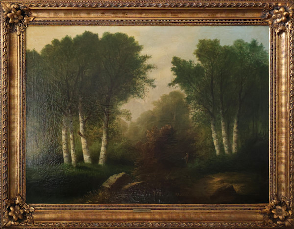 Untitled Landscape Oil Painting with Rich Greens and Browns by Alfred Schlugg, Image 1.