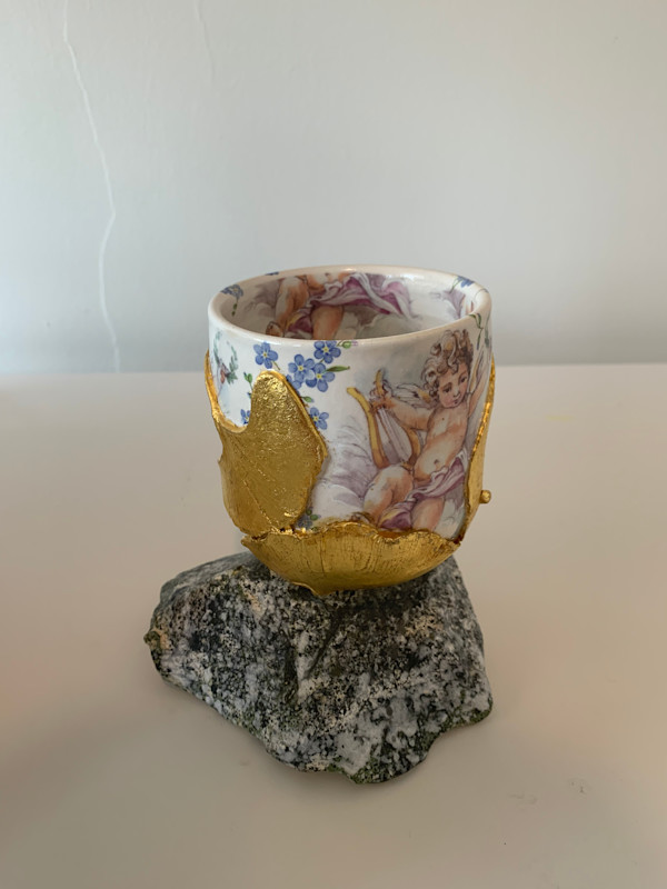 Pot on a Rock - Celebration of Putti in Blue Garden by Roger Runge