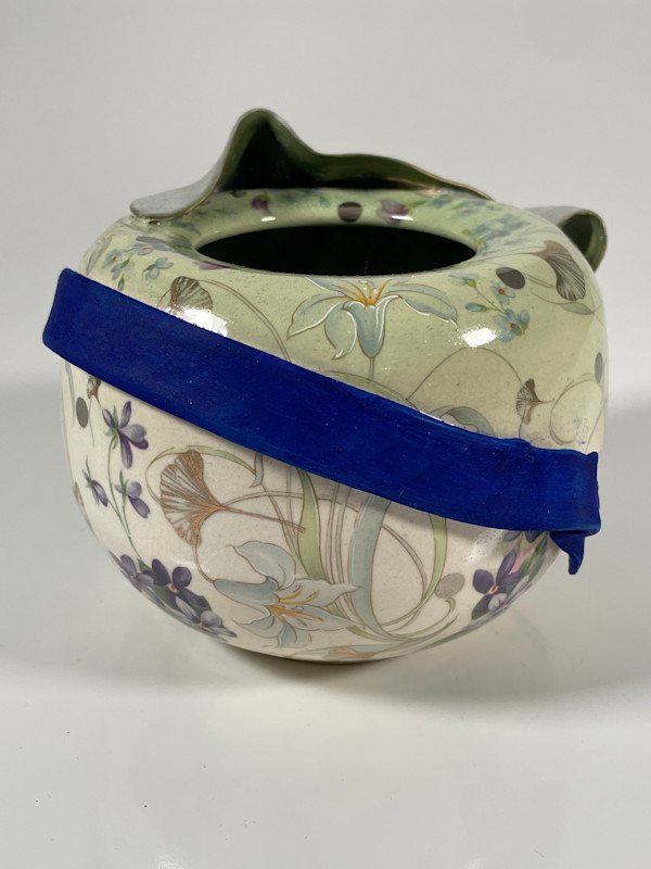 Aspidistra Series: Celadon Brush Pot with Violets and Silver Bubbles by Roger Runge