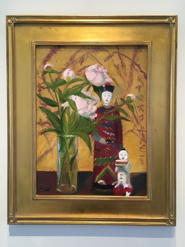 Peonies and Chinese Figures by James Cobb