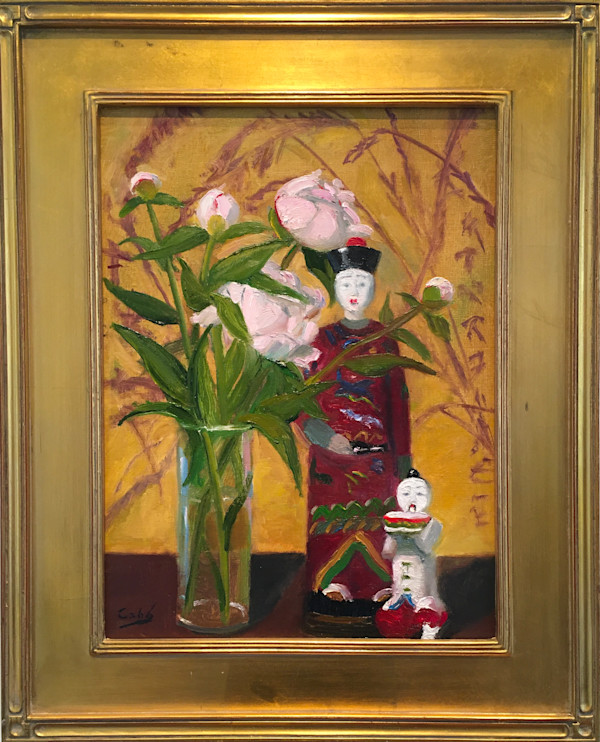 Peonies and Chinese Figures by James Cobb