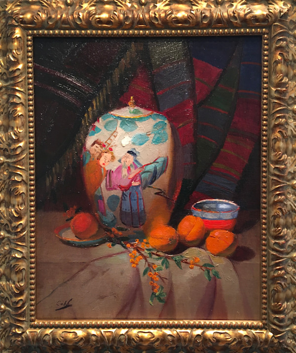 Antique Oriental Vase and Fruit by James Cobb
