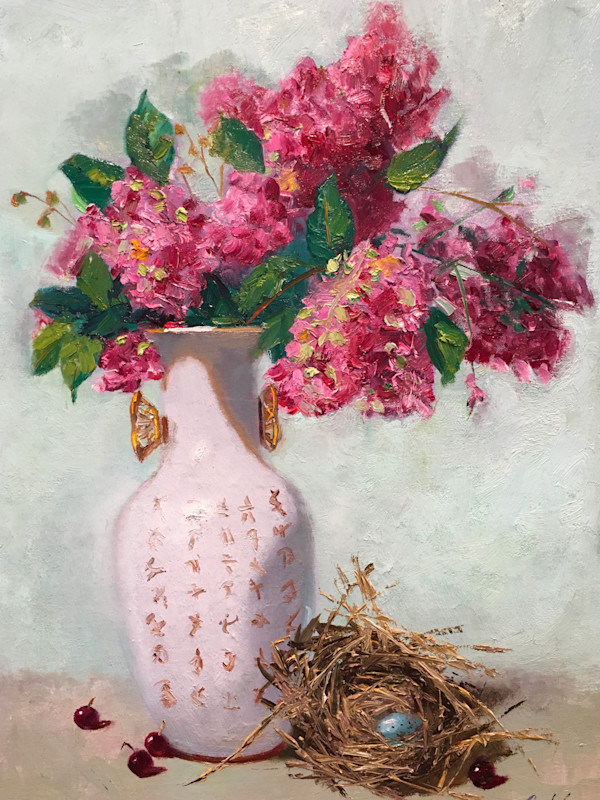 Crepe Myrtle Branch in Chinese Vase by James Cobb