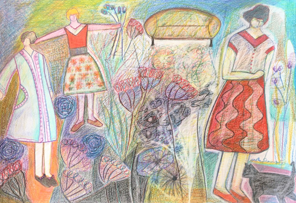 Women in the Garden Talking, Picking Flowers and Remaking the World #4 by Josette Simon-Gestin