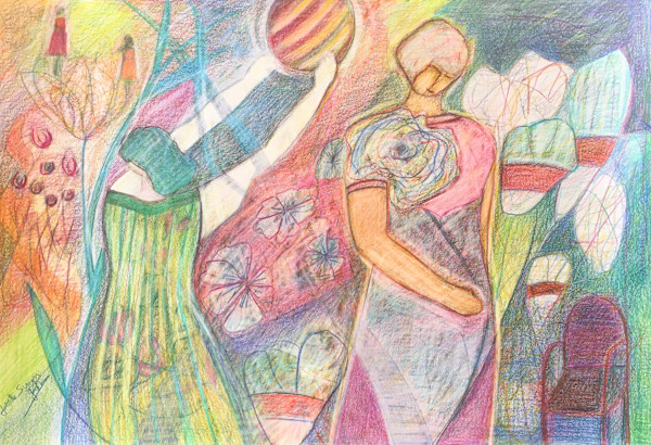 Women in the Garden Talking, Picking Flowers and Remaking the World #3 by Josette Simon-Gestin