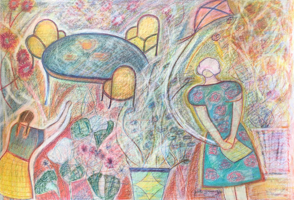 Women in the Garden Talking, Picking Flowers and Remaking the World #1 by Josette Simon-Gestin