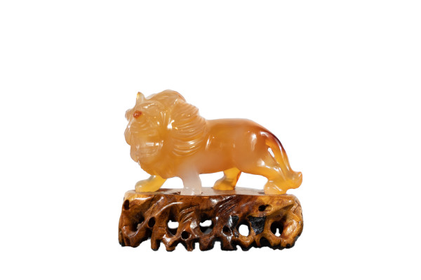 Miniature Chinese Carved Stone Carnelian Lion I by Unknown