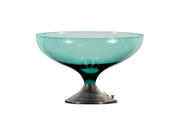 Turquoise Glass Bowl with Sterling Silver Base by Unknown