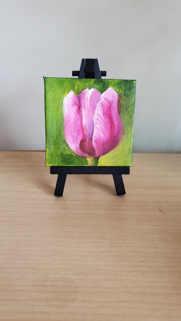 Mini Canvas with Easel - Pink Tulip by Monika Gupta