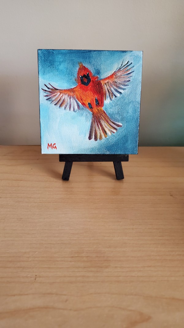 Mini Canvas - Cardinal in Flight by Monika Gupta