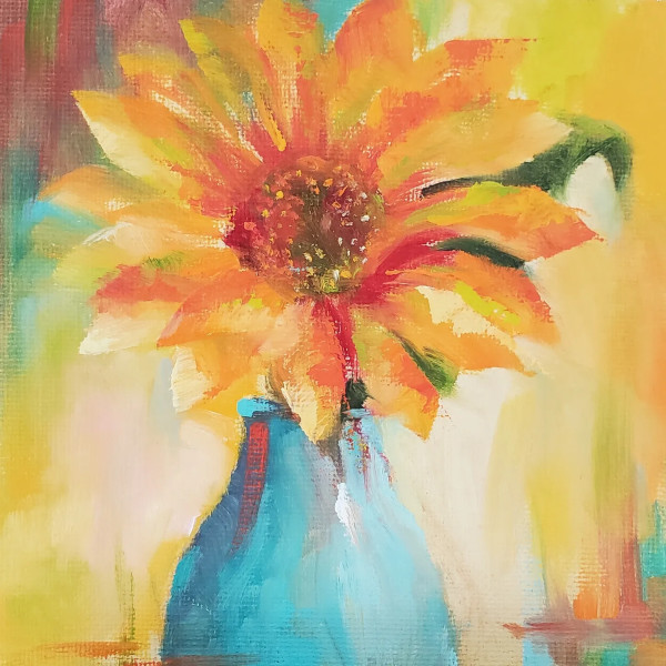 Sunflower in Blue Vase II by Monika Gupta