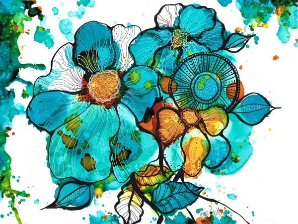 Alcohol Ink Flower Doodle by Tracey Hewitt