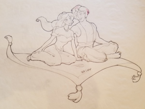 Aladdin Concept Drawing, Detailed Couple on Carpet