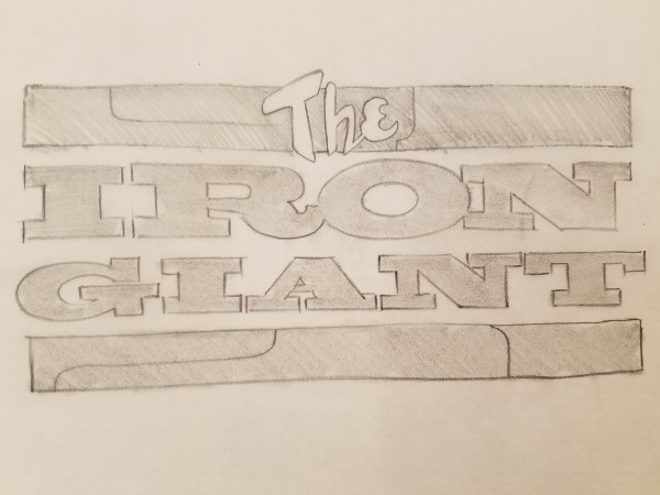The Iron Giant Logo Concept, Steel Bars Bordering Title by John Alvin, Image 1.
