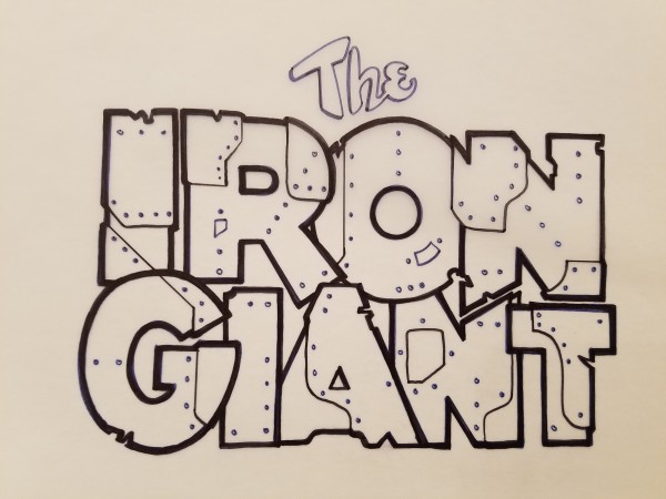 The Iron Giant Logo Concept, Cursive "THE", Metal Plating "IRON GIANT", Inked
