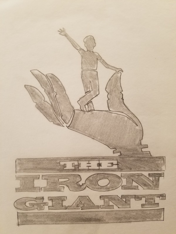 The Iron Giant Logo Concept, Robot Hand Holding Up Waving Hogarth by John Alvin, Image 1.