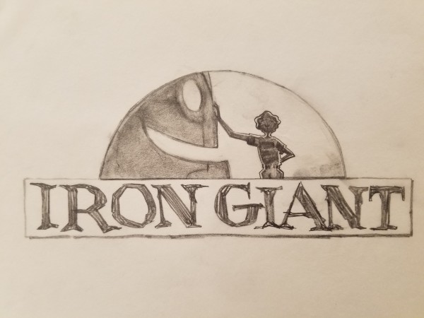 The Iron Giant Logo Concept, Hogarth Leaning on Robot's Face