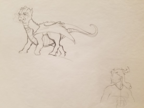 The Dragon Princess Sketch, Baby Dragon and Light Sketch of Man by John Alvin, Image 1.